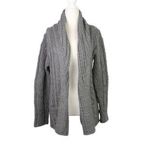 Carraig Donn Charcoal Grey Aran Cable Knit Merino Wool Knit Cardigan Sweater S
